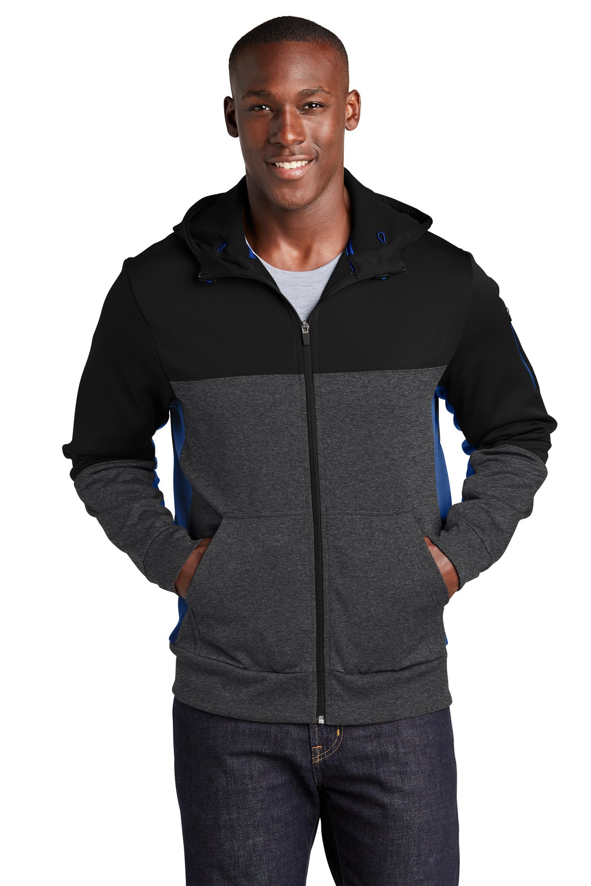 Sport-Tek Tech Fleece Colorblock Full-Zip Hooded Jacket ST245