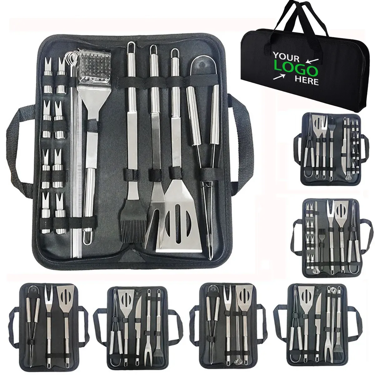 Stainless Steel BBQ Grill Tool Kit with Carrying Bag 20pcs - GOM2877