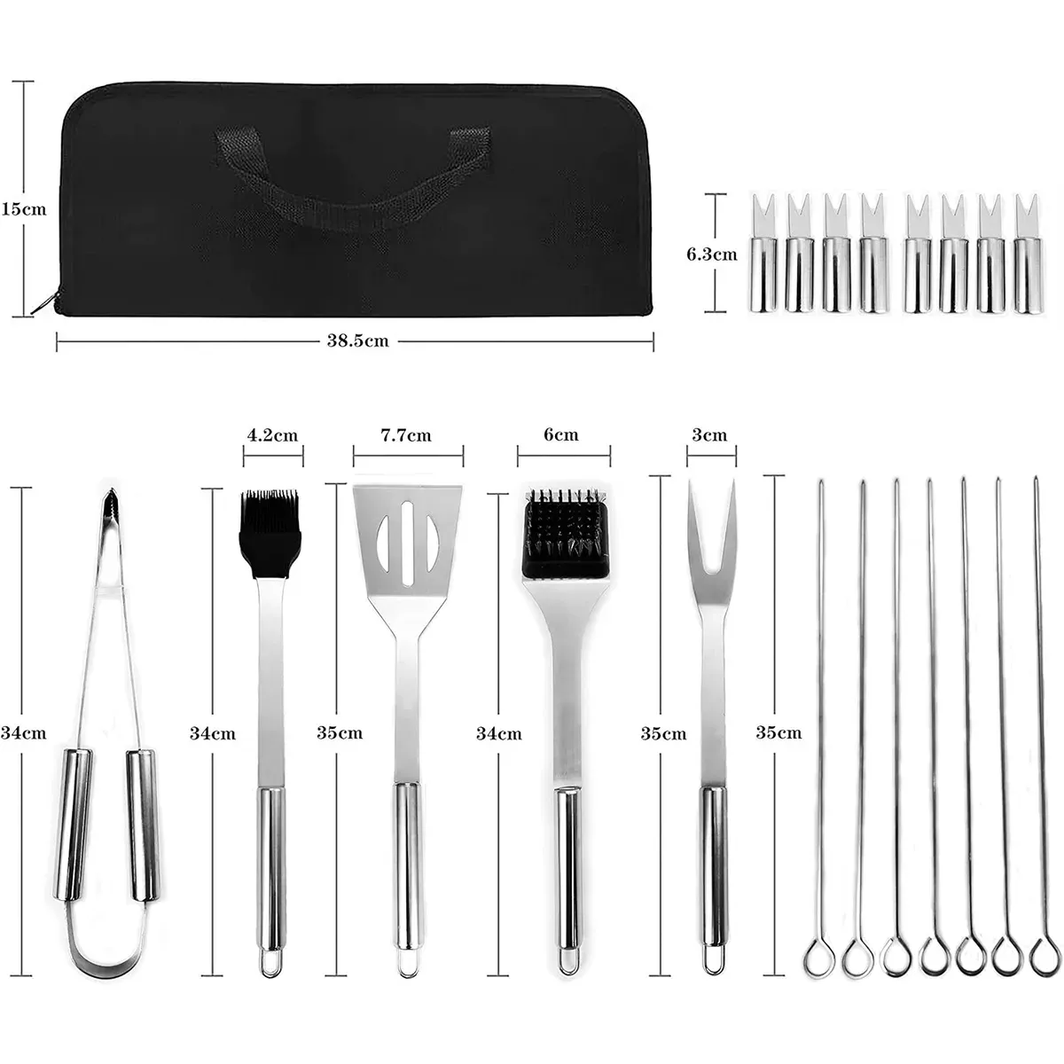 Stainless Steel BBQ Grill Tool Kit with Carrying Bag 20pcs - GOM2877