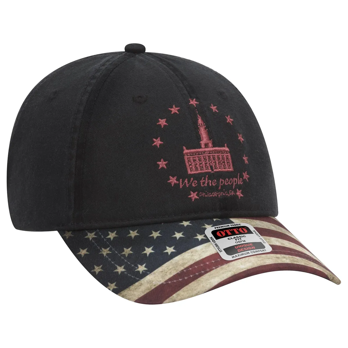 US Flag Design Visor Cotton Twill 6 Panel Low Profile Cap - 80-1180