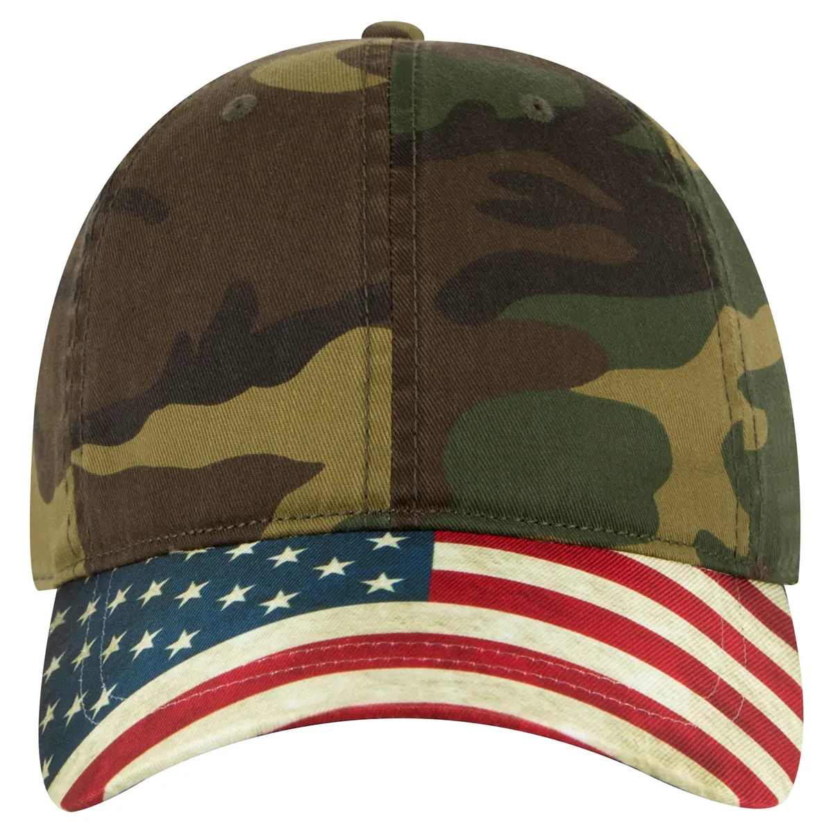 US Flag Design Visor Cotton Twill 6 Panel Low Profile Cap - 80-1180