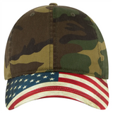 US Flag Design Visor Cotton Twill 6 Panel Low Profile Cap - 80-1180