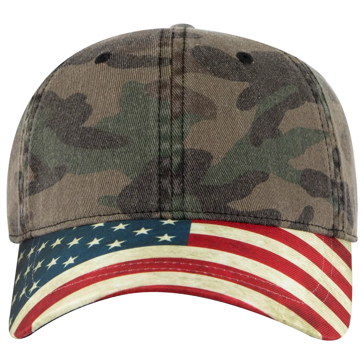 US Flag Design Visor Cotton Twill 6 Panel Low Profile Cap - 80-1180