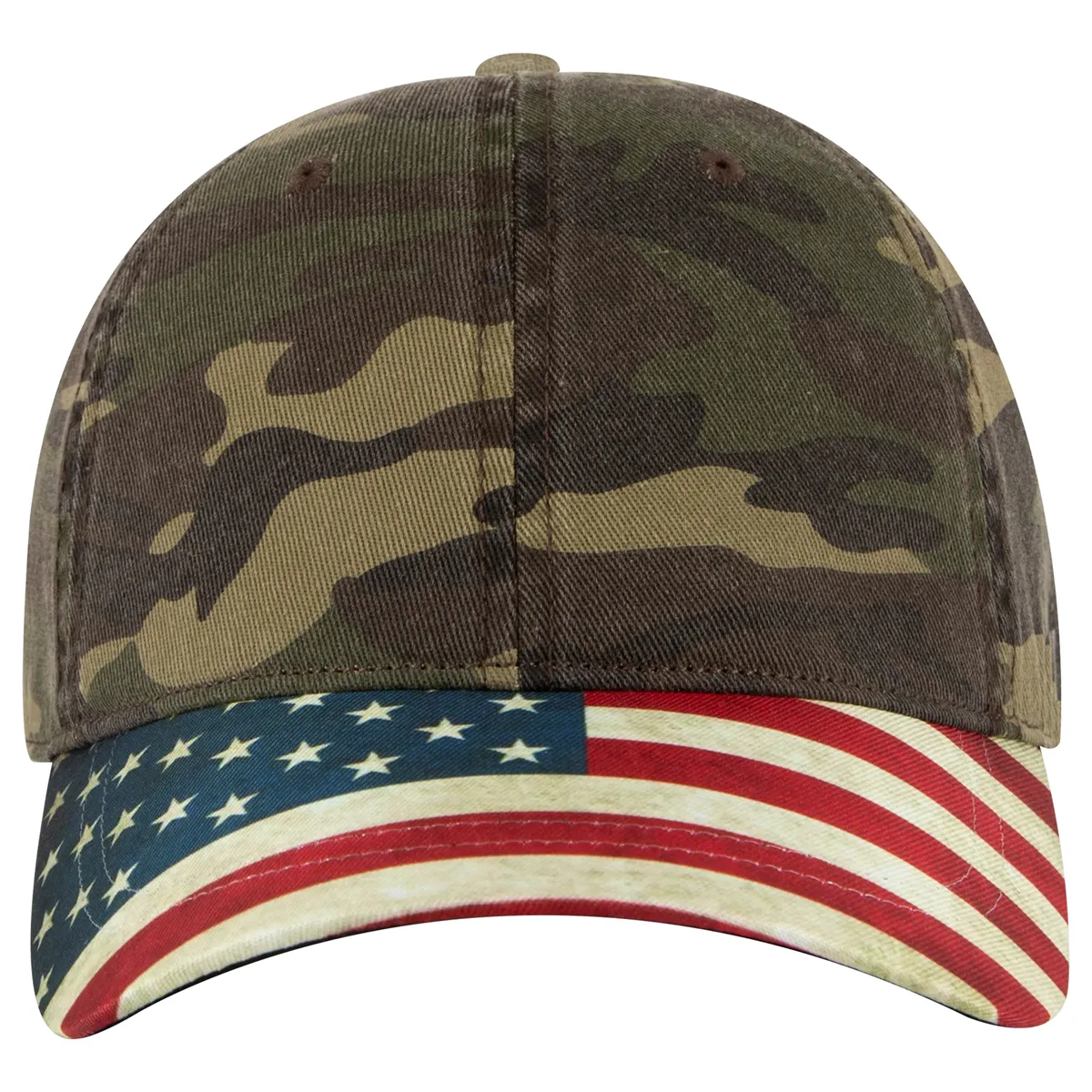US Flag Design Visor Cotton Twill 6 Panel Low Profile Cap - 80-1180