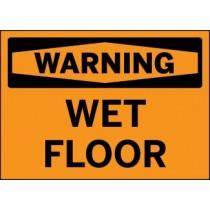 Warning sign for wet floor on an orange background