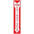 Fire extinguisher graphic sign with large arrow, 18x4 inches
