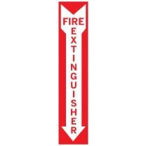 Fire extinguisher graphic sign with large arrow, 18x4 inches
