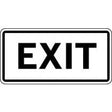 EXIT sign with black text on a white background