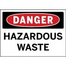 Dangerous waste warning sign with red border and black text on a white background