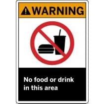 Warning sign indicating 'No food or drink in this area' with a black border.