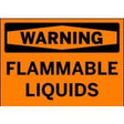 Warning sign for flammable liquids with black text on an orange background