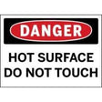 Safety sign warning of hot surfaces with red border and black text.