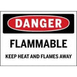 Flammable warning sign with text 'Danger Flammable Keep Heat and Flames Away' on a white background