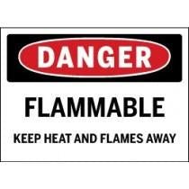 Flammable warning sign with text 'Danger Flammable Keep Heat and Flames Away' on a white background