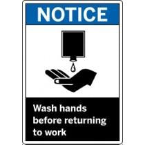 Notice sign with hand washing instruction on a white background