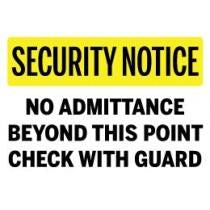 No admittance beyond this point sign with check-in instruction