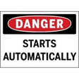 Danger sign with text 'Danger Starts Automatically' on a white background