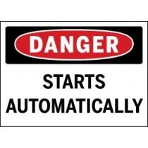 Danger sign with text 'Danger Starts Automatically' on a white background