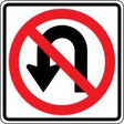 No U-turn traffic sign with a red circle and line over a black U-turn symbol on a white background.