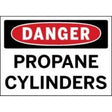 Danger sign warning about propane cylinders with a red circle and black text on a white background.
