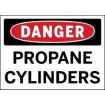 Danger sign warning about propane cylinders with a red circle and black text on a white background.