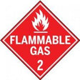 Flammable gas warning sign with flame symbol on a red background