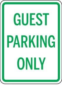 Guest Parking Only sign with green text on a white background