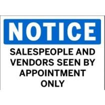 Notice - Salespeople and Vendors Seen by Appointment Only