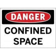 Dangerous confined space sign with red border and black text on a white background
