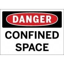 Dangerous confined space sign with red border and black text on a white background