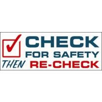 Logo with text 'Check for safety then re-check' on a white background
