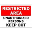 Sign with 'Restricted Area Unauthorized Persons Keep Out' text on a white background