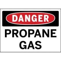 Dangerous Propane Gas warning sign with red border and black text.