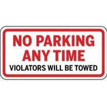 No parking any time sign with red text on a white background
