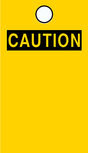 Yellow caution sign with black border and 'CAUTION' text