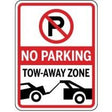 No parking sign with tow-away zone text and symbols.