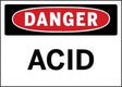 Danger acid sign with red border and white text on a white background