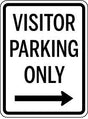 Visitor Parking Only sign with an arrow pointing right on a white background