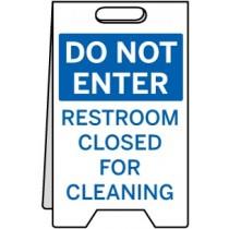 Sign with 'Do Not Enter Restroom Closed for Cleaning' text on a white background