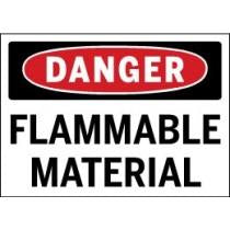 Danger flammable material sign with red border and black text on a white background