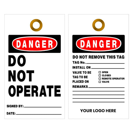 Two safety tags with 'Danger Do Not Operate' and 'Do Not Remove This Tag' text on a white background.