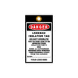 Lockbox isolation tag with danger warning on a white background