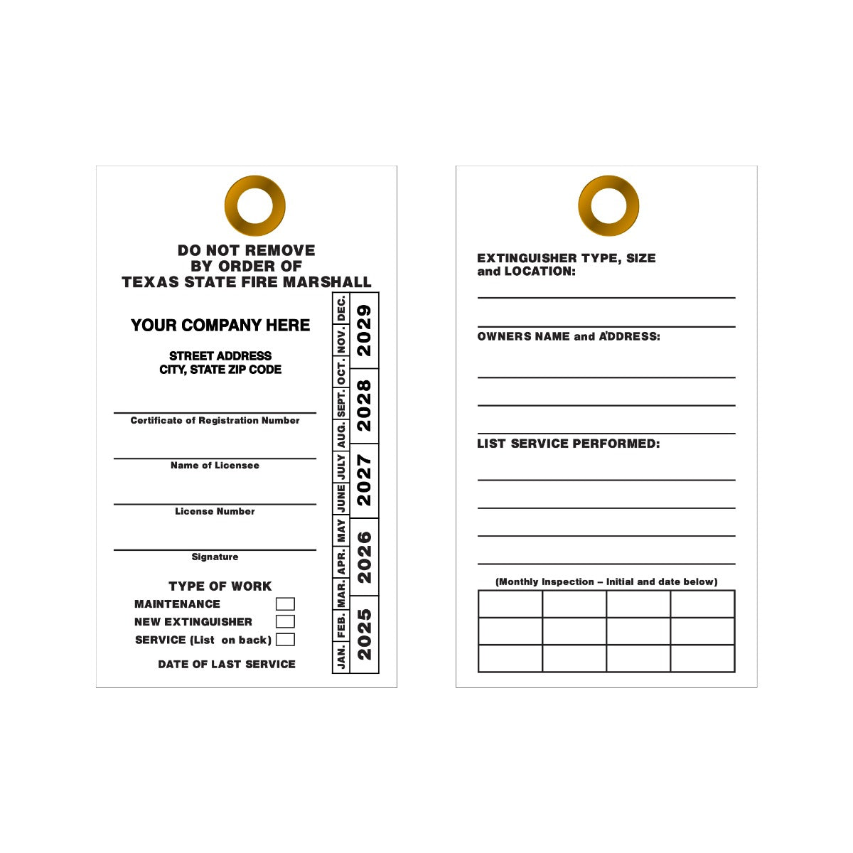 Custom Fire Extinguisher Service Record Safety Tag – Century Graphics ...
