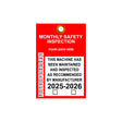 Red safety inspection tag with customizable text on a white background