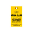 Yellow tag with black text and a logo placeholder on a white background