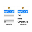 Two safety tags with 'Notice' and 'Do Not Operate' text on a white background.