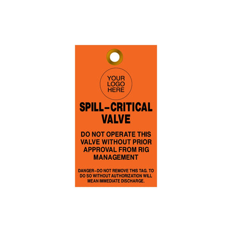 Orange tag with black text and a hole for hanging, used for safety warnings.