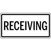 Rectangular sign with 'RECEIVING' text on a white background