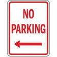 No Parking sign with an arrow pointing left on a white background