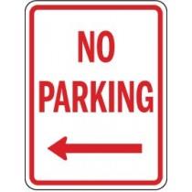 No Parking sign with an arrow pointing left on a white background